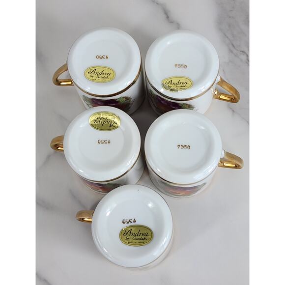 Andrea by Sadek Teacup & Saucers Fruit Design Porcelain Gold Trim Japan x11 Vtg - Picture 14 of 15